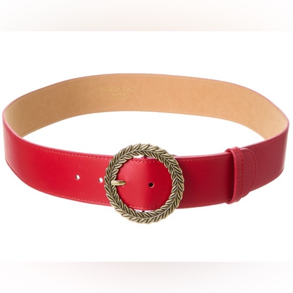 NWT Ladies Red And Antique Gold Buckle PERSAMAN NEW YORK Carolina Leather Belt